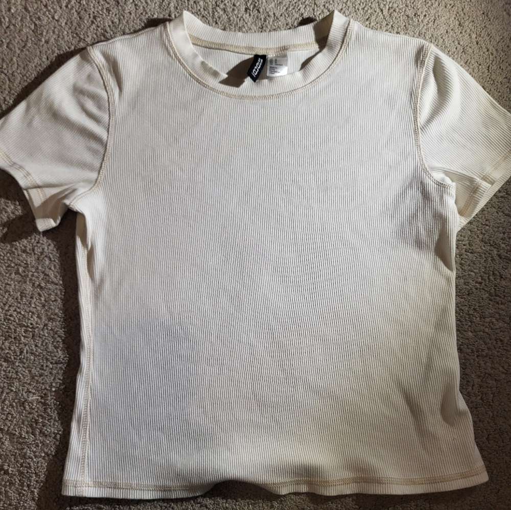 H&M Cream Ribbed Crop Top